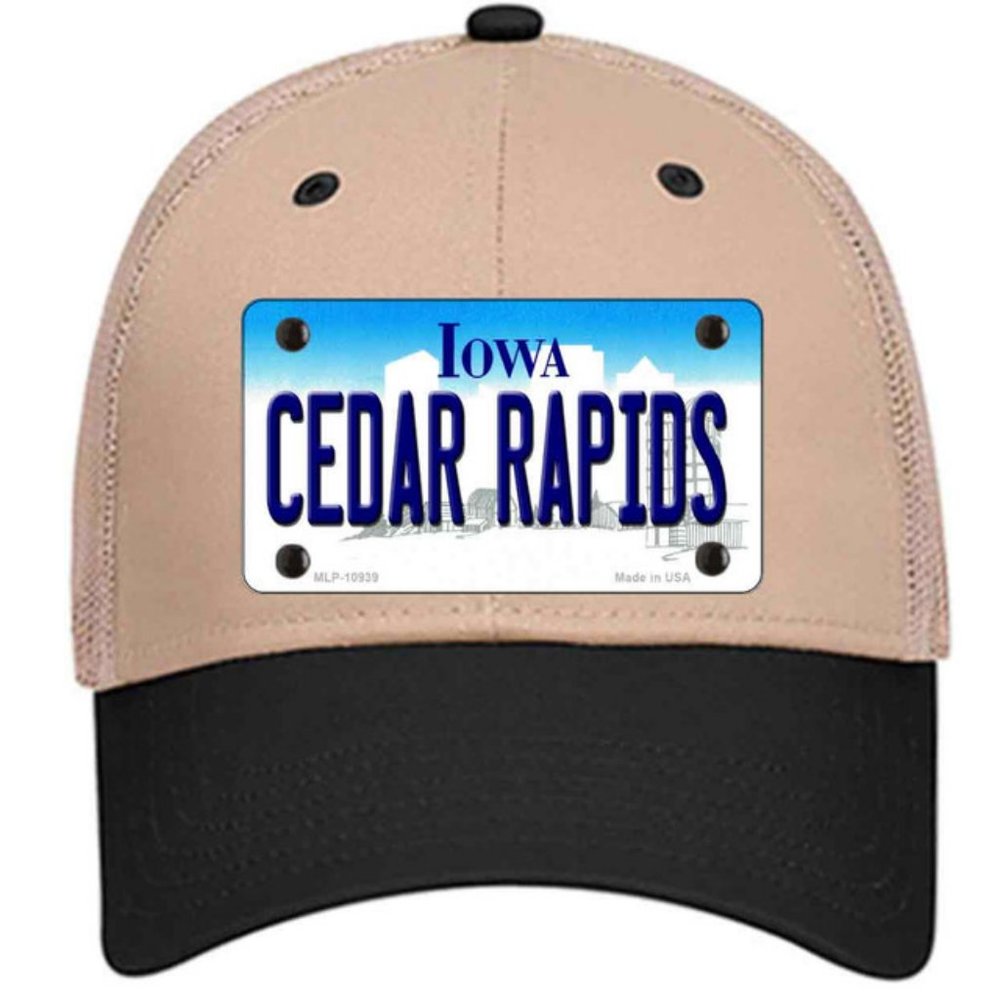 Cedar Rapids Iowa Metal on Trucker Mesh Snapback Hat - Khaki